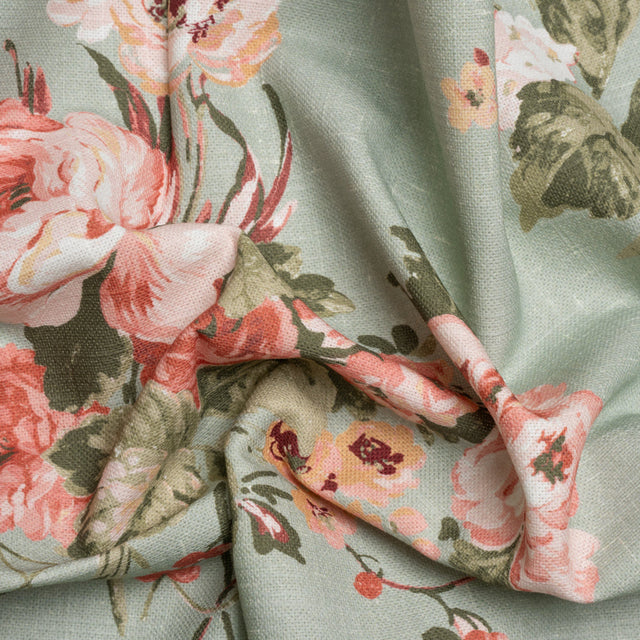 Brushed Cotton Canvas Print - Sage Elegant Floral - British Imported