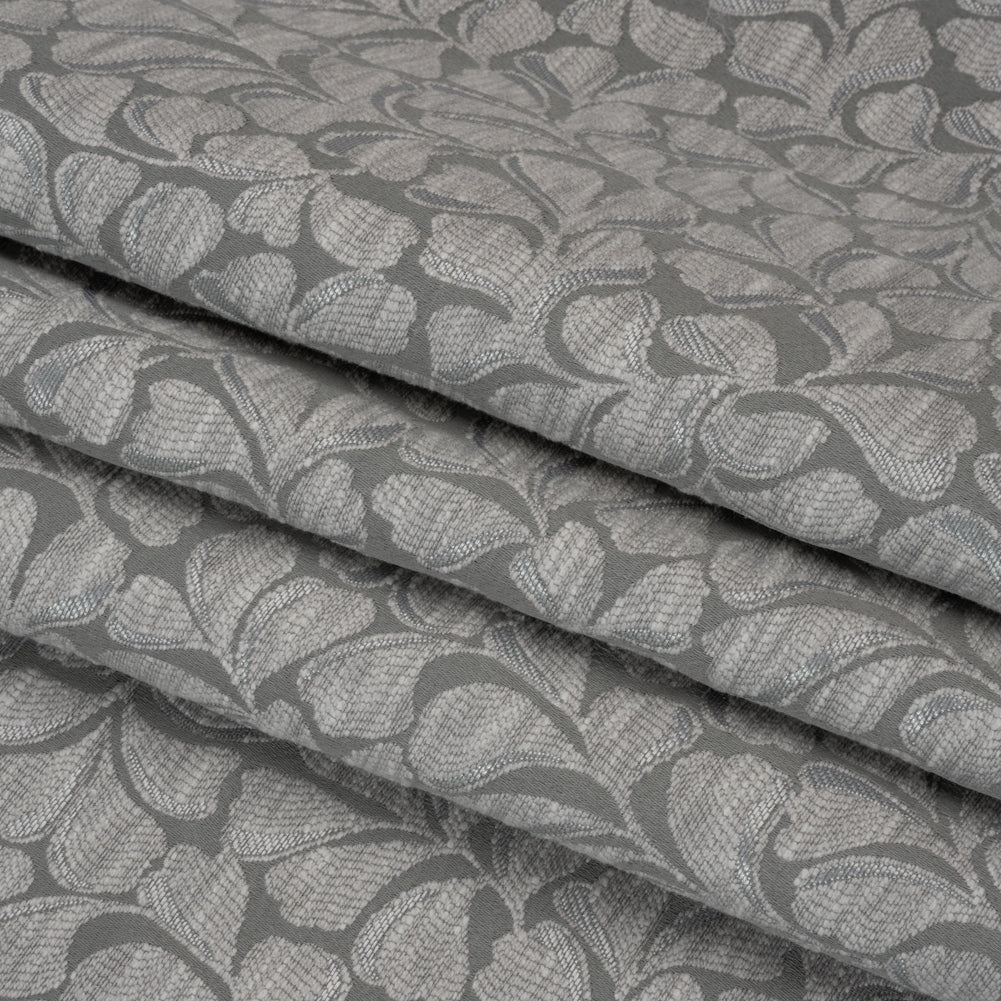 Drapery Jacquard - Steel All-Over Leaves - British Imported