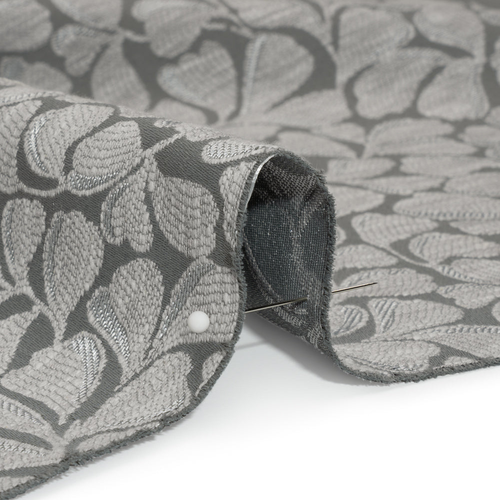 Drapery Jacquard - Steel All-Over Leaves - British Imported
