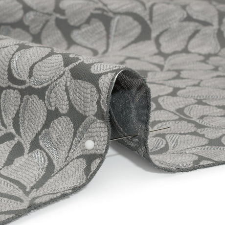 Drapery Jacquard - Steel All-Over Leaves - British Imported