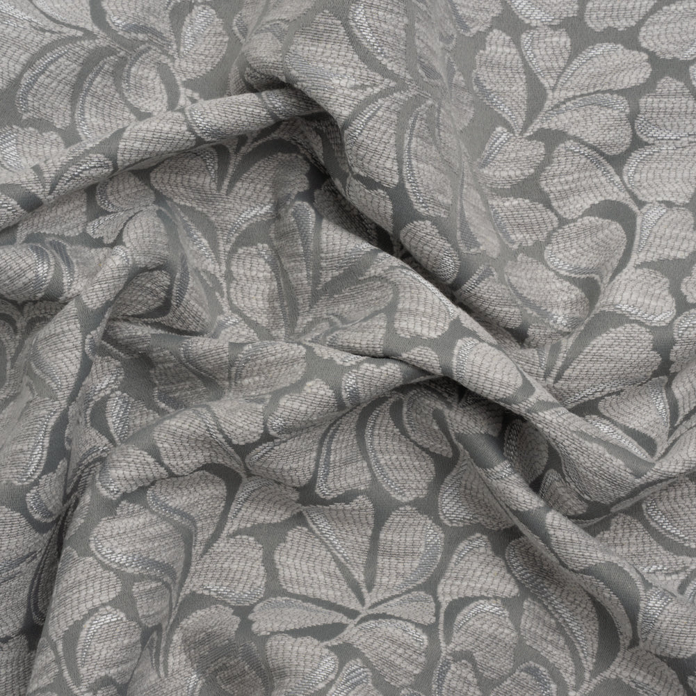 Drapery Jacquard - Steel All-Over Leaves - British Imported