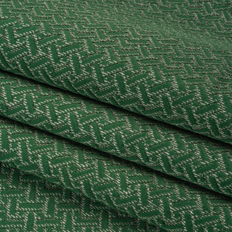Chenille Jacquard - Bottle Green Geometric Basketweave - British Imported