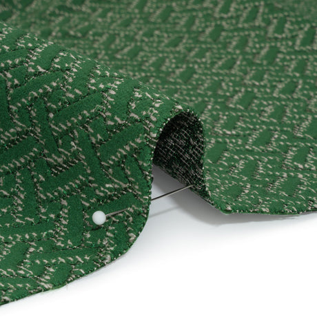 Chenille Jacquard - Bottle Green Geometric Basketweave - British Imported
