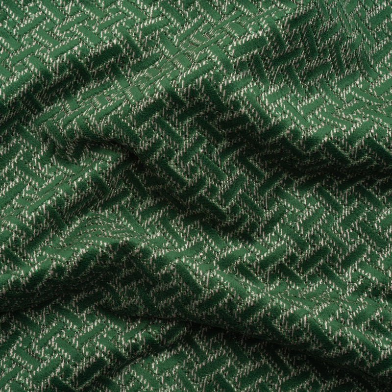 Chenille Jacquard - Bottle Green Geometric Basketweave - British Imported