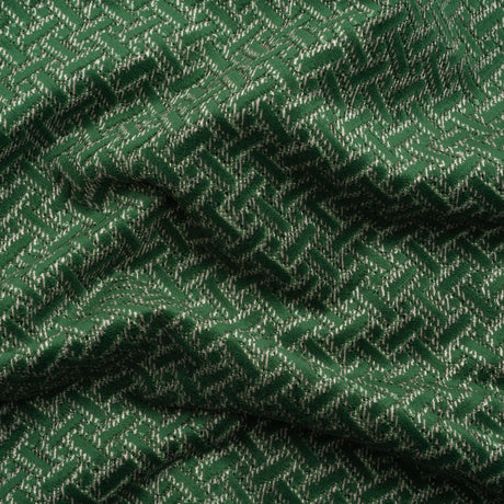Chenille Jacquard - Bottle Green Geometric Basketweave - British Imported