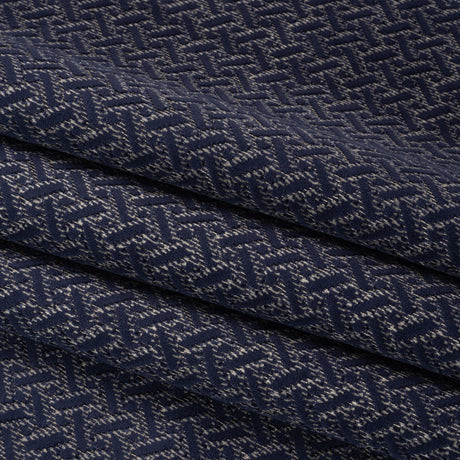 Chenille Jacquard - French Navy Geometric Basketweave - British Imported