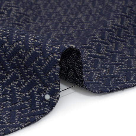Chenille Jacquard - French Navy Geometric Basketweave - British Imported