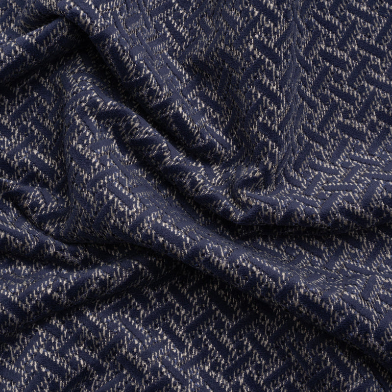 Chenille Jacquard - French Navy Geometric Basketweave - British Imported