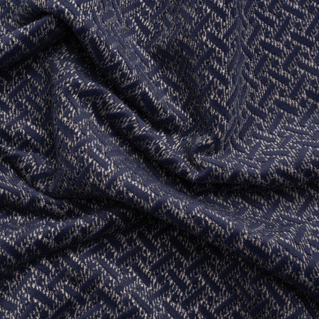 Chenille Jacquard - French Navy Geometric Basketweave - British Imported
