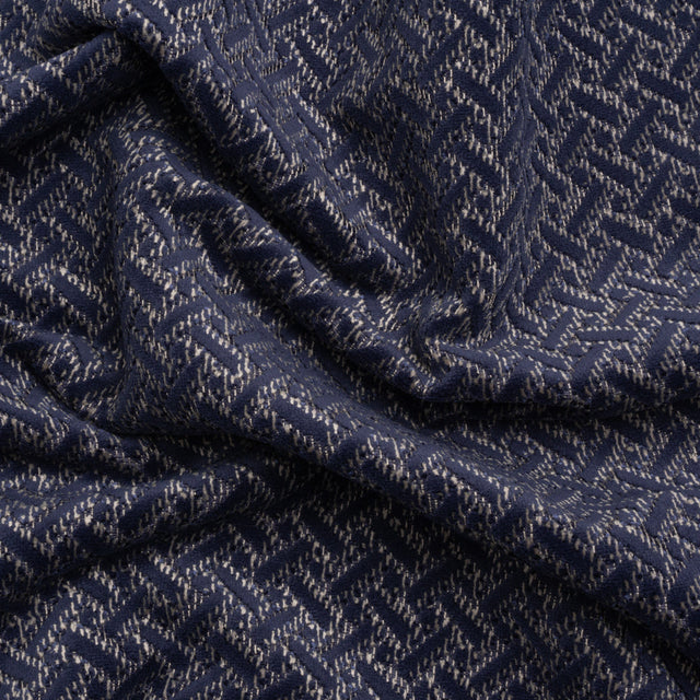 Chenille Jacquard - French Navy Geometric Basketweave - British Imported