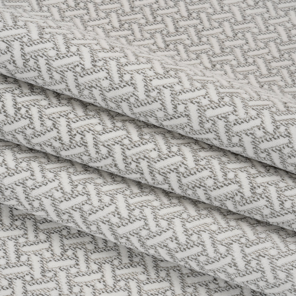 Chenille Jacquard - Steel Geometric Basketweave - British Imported