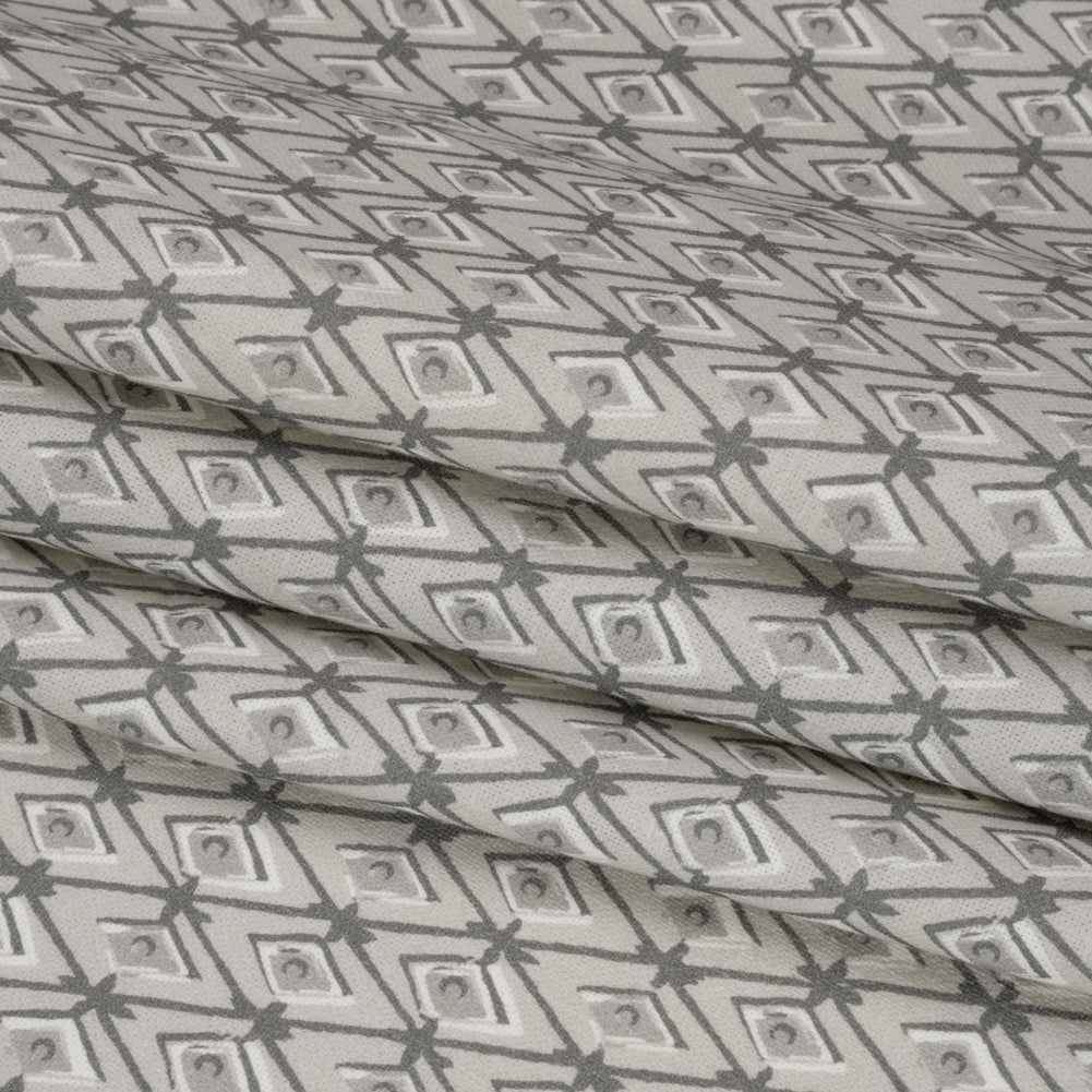 Slubbed Cotton Canvas Print - Silver Diamonds - British Imported