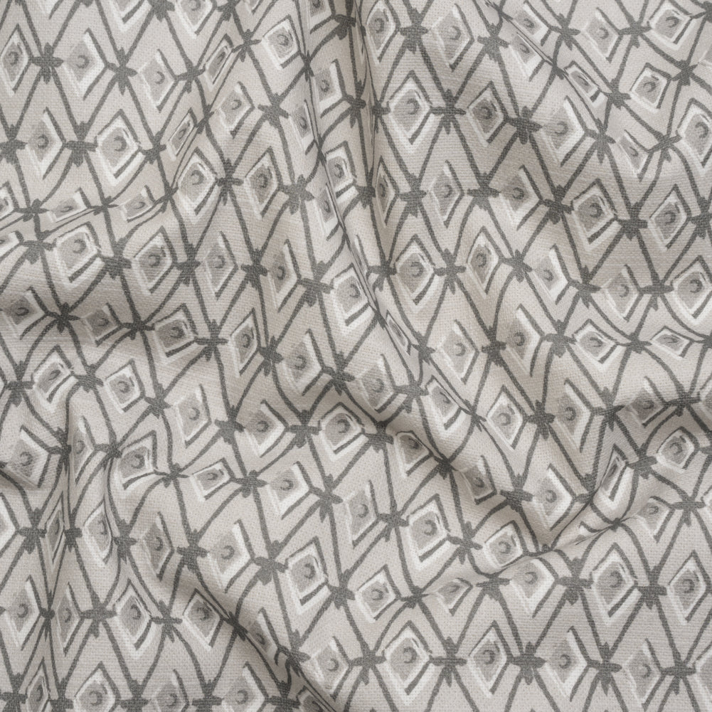 Slubbed Cotton Canvas Print - Silver Diamonds - British Imported