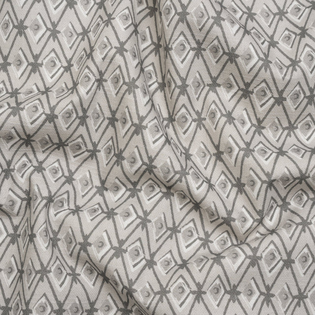 Slubbed Cotton Canvas Print - Silver Diamonds - British Imported