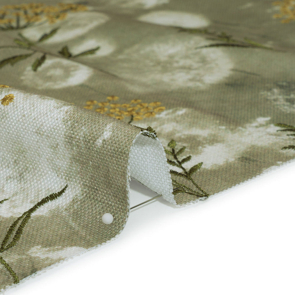 Cotton Canvas Print with Floral Embroidery - Ivy Tie Dye Spots - British Imported