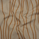 Embroidered Linen-Look Polyester Drapery Woven - Copper Leafy Wavy Lines and Watercolor Texture - British Imported
