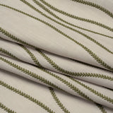 Embroidered Linen-Look Polyester Drapery Woven - Moss Leafy Wavy Lines and Watercolor Texture - British Imported
