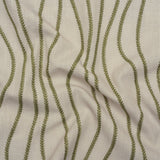 Embroidered Linen-Look Polyester Drapery Woven - Moss Leafy Wavy Lines and Watercolor Texture - British Imported