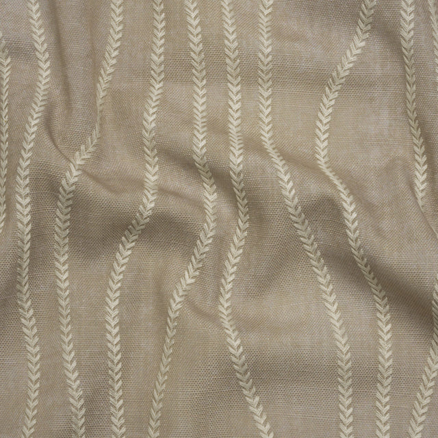 Embroidered Linen-Look Polyester Drapery Woven - Otter Leafy Wavy Lines and Watercolor Texture - British Imported