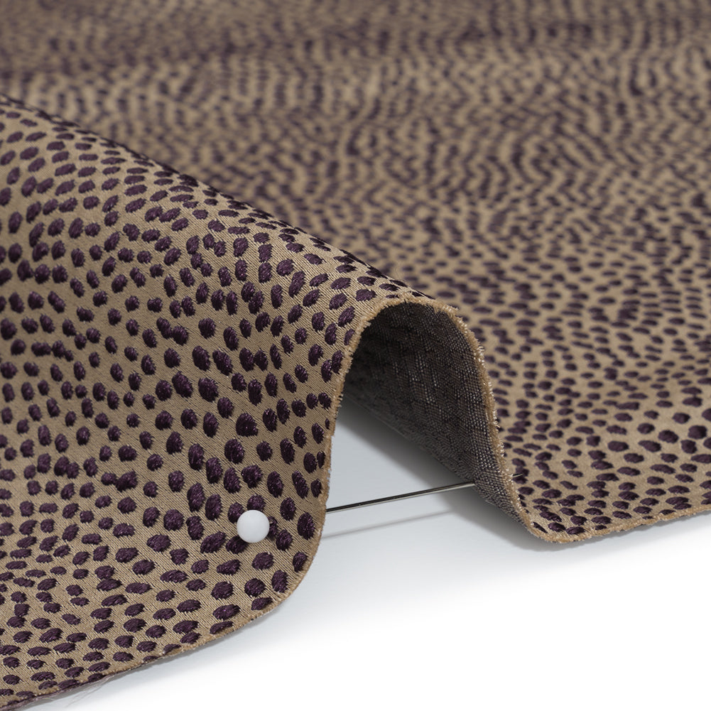 Recycled Polyester Jacquard - Aubergine Little All-Over Spots - British Imported