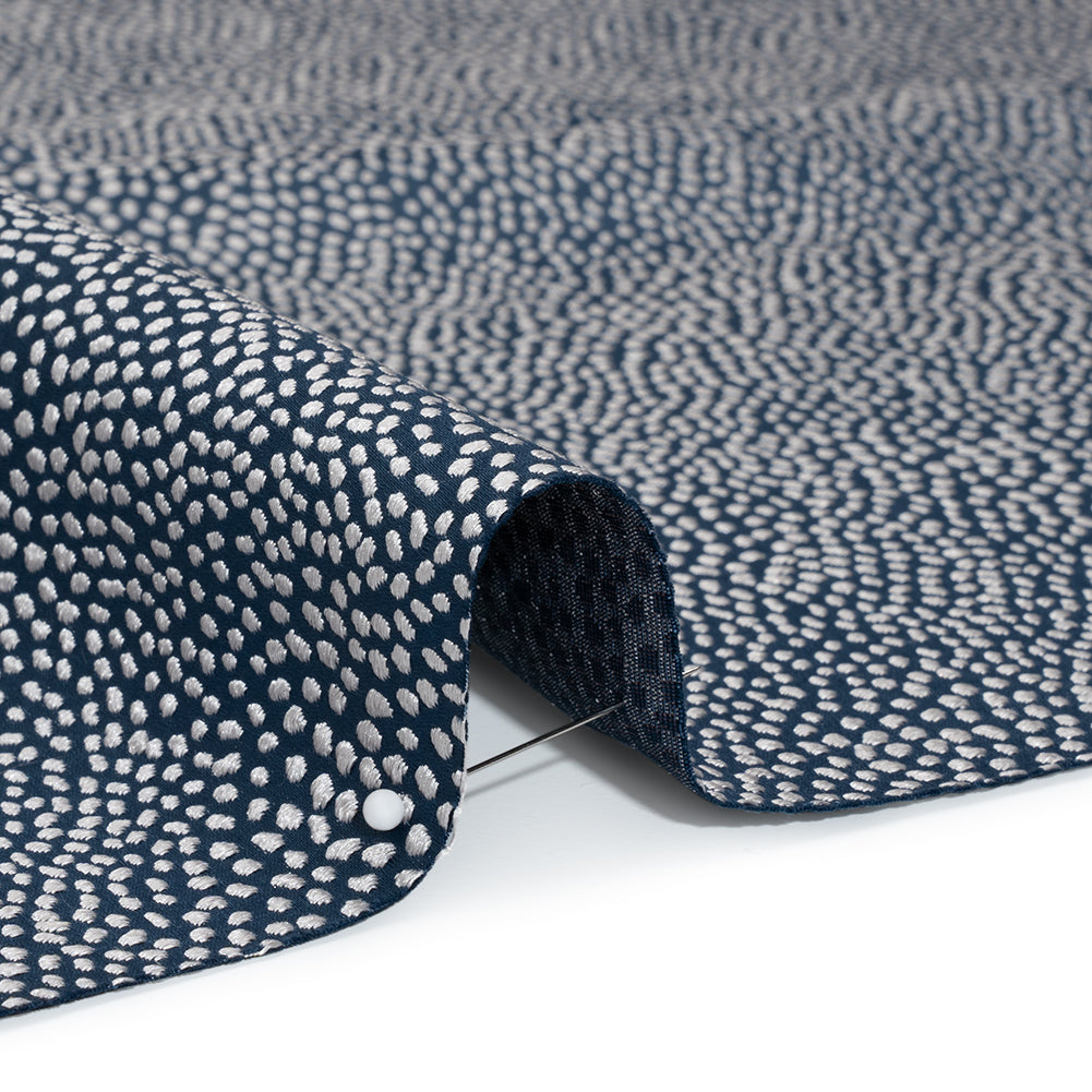 Recycled Polyester Jacquard - Indigo Little All-Over Spots - British Imported