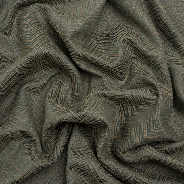 Herringbone Chevrons Recycled Polyester and Cotton Drapery Jacquard - Ocean - British Imported