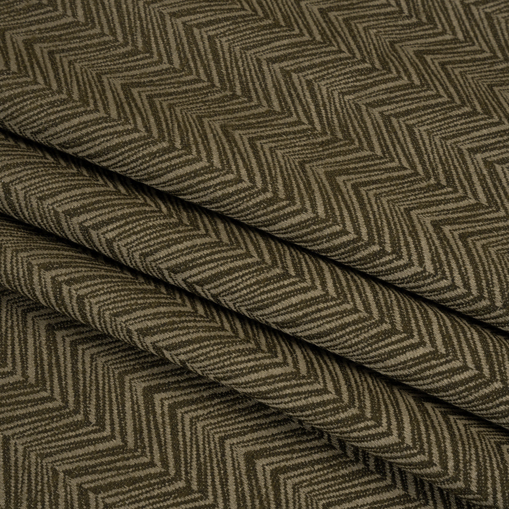 Herringbone Chevrons Recycled Polyester and Cotton Drapery Jacquard - Olive - British Imported