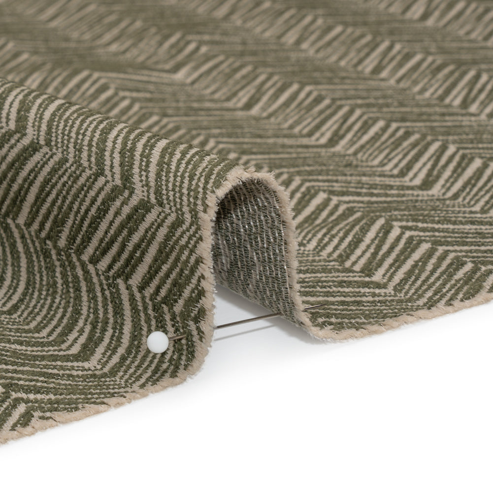 Herringbone Chevrons Recycled Polyester and Cotton Drapery Jacquard - Spruce - British Imported