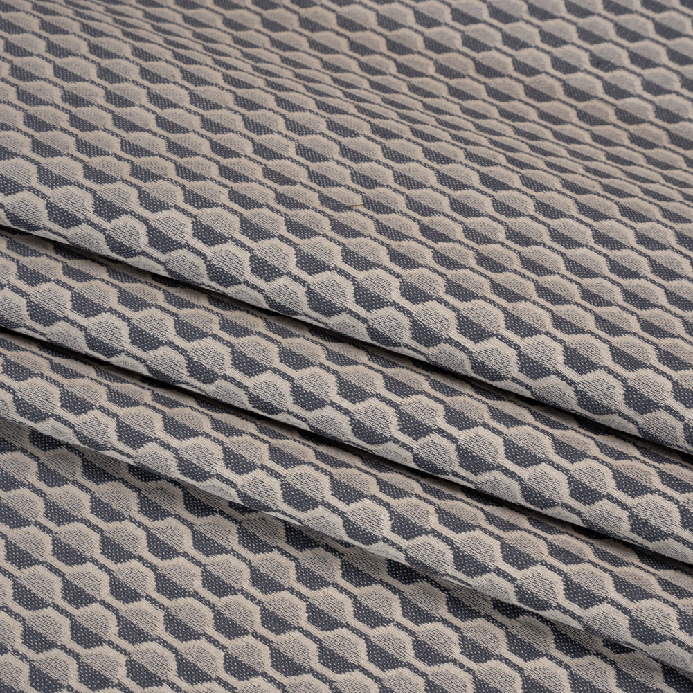 Honeycomb Stripes Recycled Polyester and Cotton Drapery Jacquard - Denim - British Imported