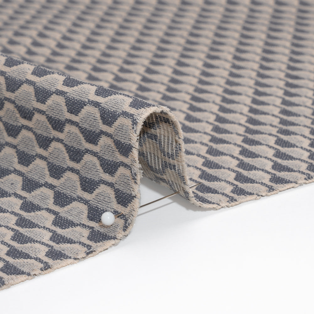 Honeycomb Stripes Recycled Polyester and Cotton Drapery Jacquard - Denim - British Imported