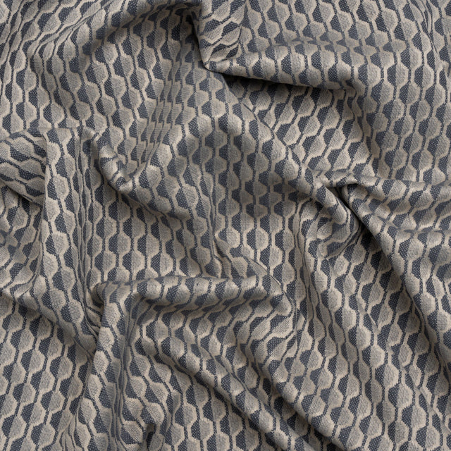 Honeycomb Stripes Recycled Polyester and Cotton Drapery Jacquard - Denim - British Imported