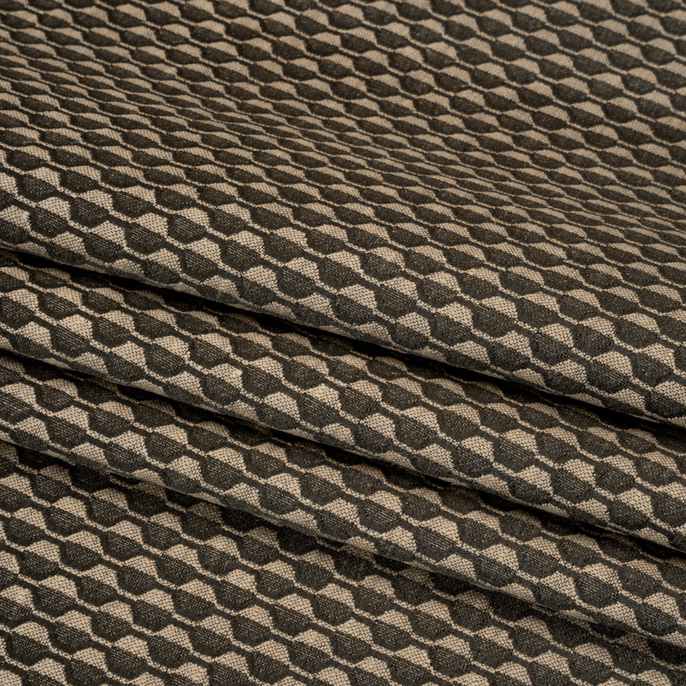 Honeycomb Stripes Recycled Polyester and Cotton Drapery Jacquard - Noir - British Imported