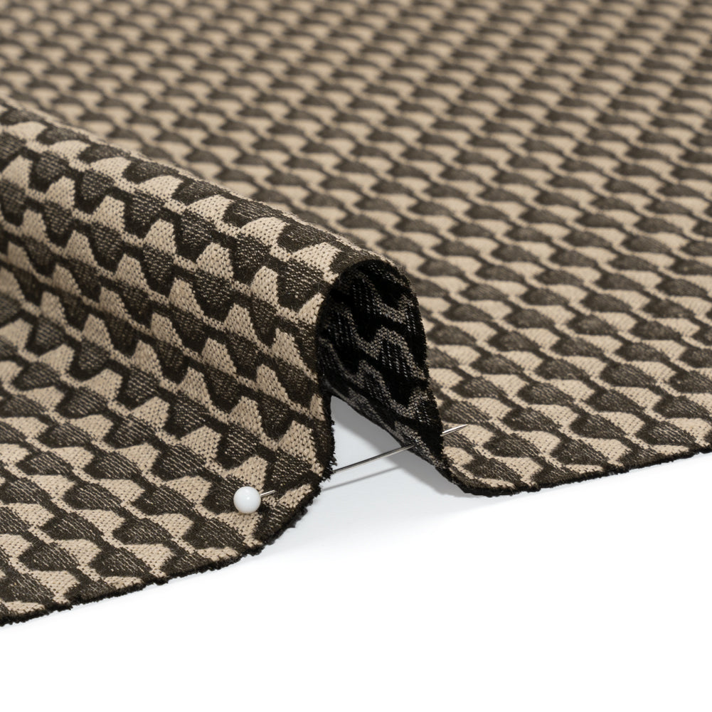 Honeycomb Stripes Recycled Polyester and Cotton Drapery Jacquard - Noir - British Imported