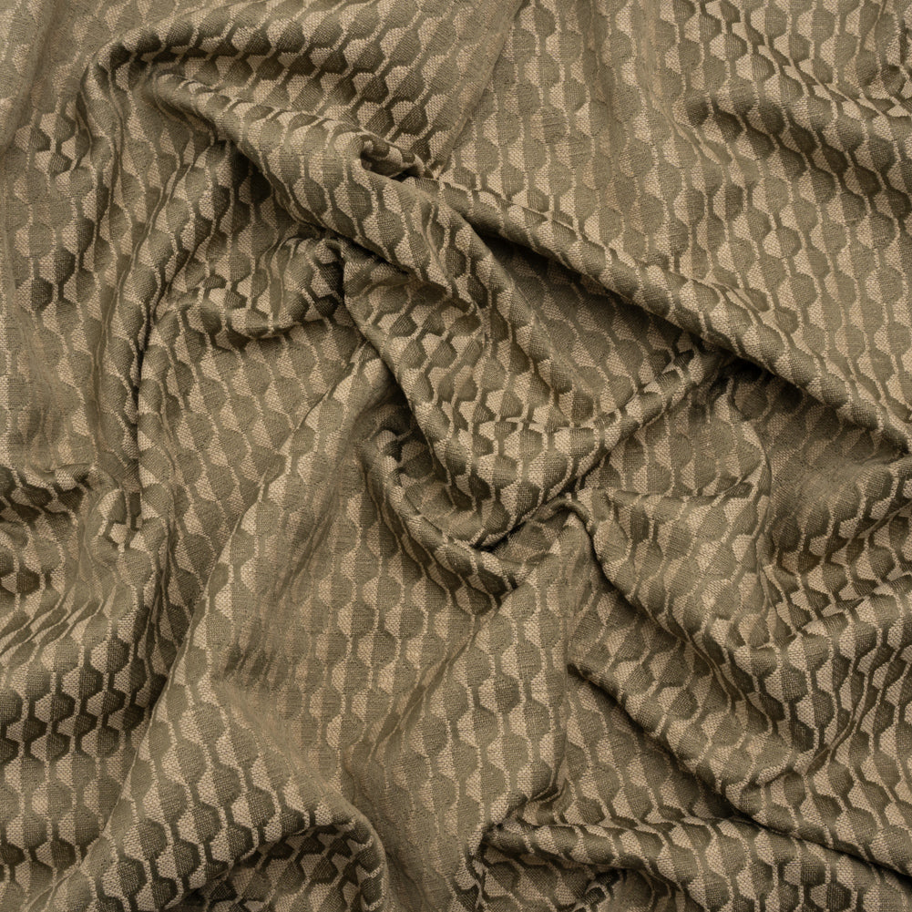 Honeycomb Stripes Recycled Polyester and Cotton Drapery Jacquard - Taupe - British Imported