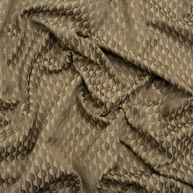 Honeycomb Stripes Recycled Polyester and Cotton Drapery Jacquard - Taupe - British Imported