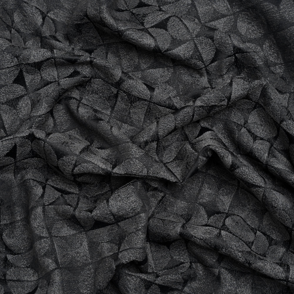 Circles and Slices Recycled Polyester and Cotton Drapery Jacquard - Ink - British Imported