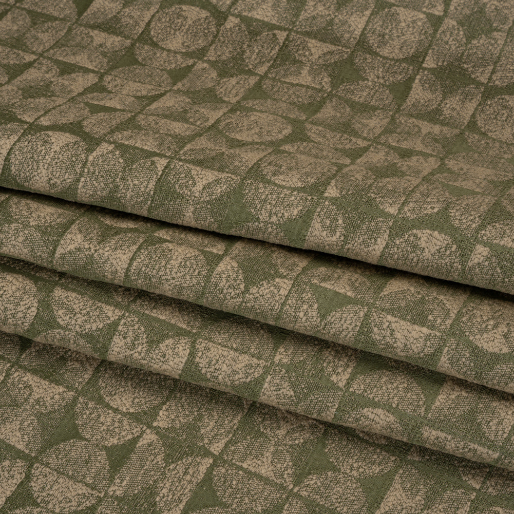 Circles and Slices Recycled Polyester and Cotton Drapery Jacquard - Ivy - British Imported
