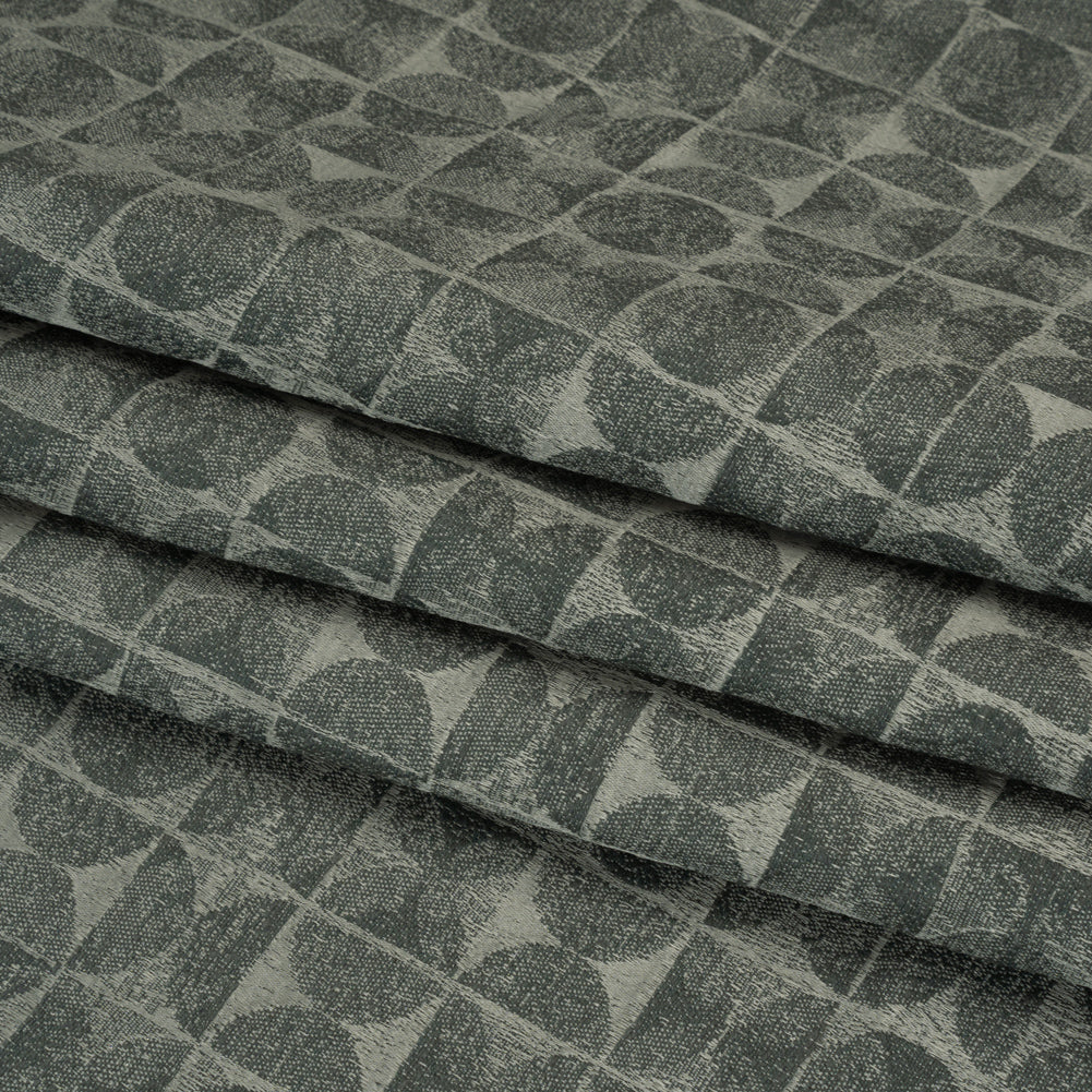 Circles and Slices Recycled Polyester and Cotton Drapery Jacquard - Ocean - British Imported