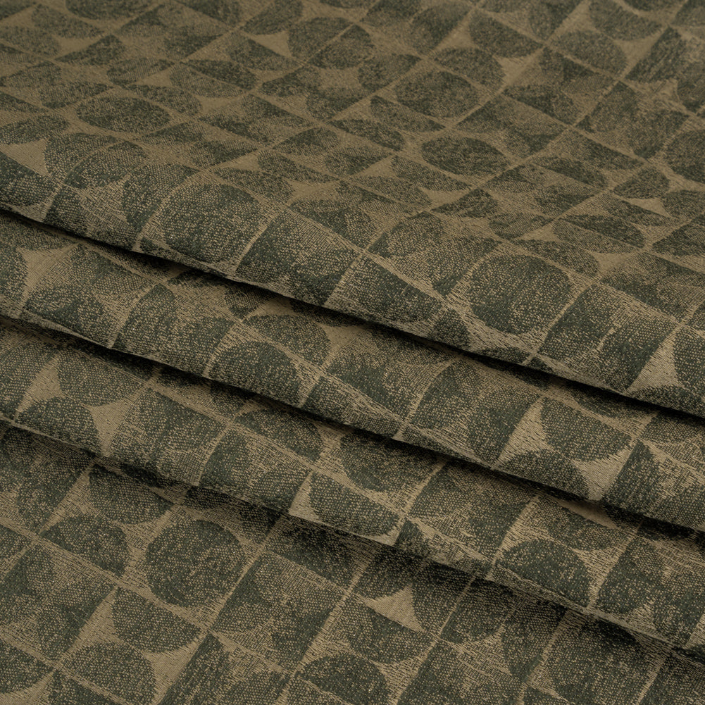 Circles and Slices Recycled Polyester and Cotton Drapery Jacquard - Olive - British Imported