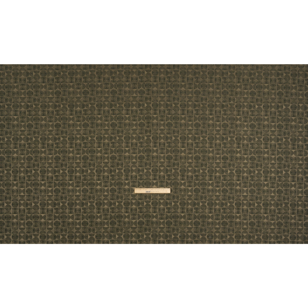 Circles and Slices Recycled Polyester and Cotton Drapery Jacquard - Olive - British Imported