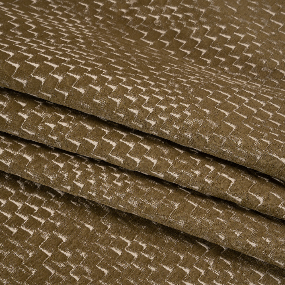 Stairstep Zig Zags Recycled Polyester and Cotton Drapery Jacquard - Brass - British Imported