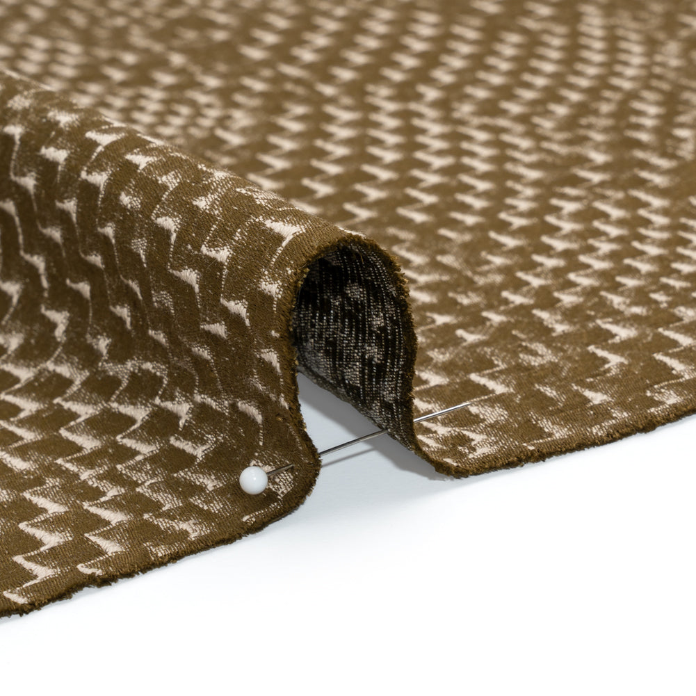 Stairstep Zig Zags Recycled Polyester and Cotton Drapery Jacquard - Brass - British Imported