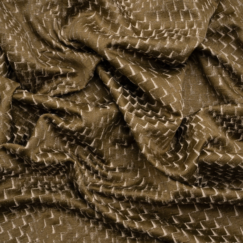 Stairstep Zig Zags Recycled Polyester and Cotton Drapery Jacquard - Brass - British Imported