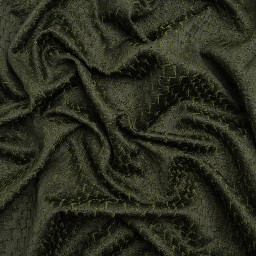 Stairstep Zig Zags Recycled Polyester and Cotton Drapery Jacquard - Emerald - British Imported