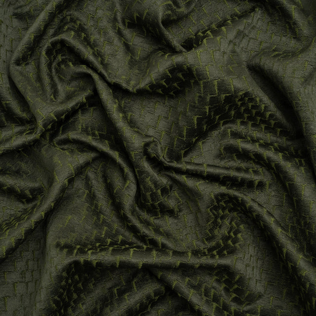 Stairstep Zig Zags Recycled Polyester and Cotton Drapery Jacquard - Emerald - British Imported