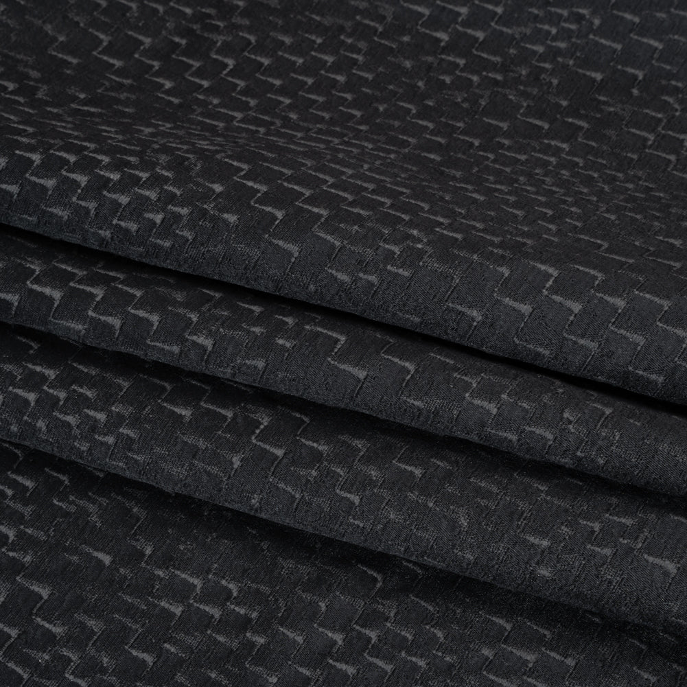 Stairstep Zig Zags Recycled Polyester and Cotton Drapery Jacquard - Ink - British Imported