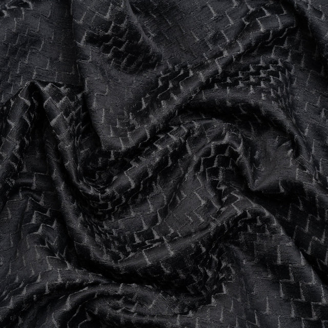Stairstep Zig Zags Recycled Polyester and Cotton Drapery Jacquard - Ink - British Imported