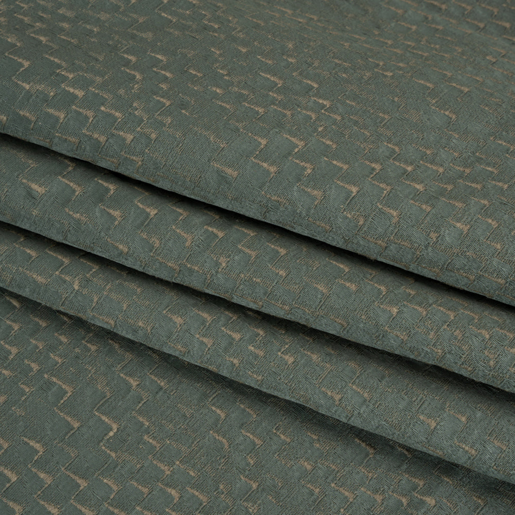 Stairstep Zig Zags Recycled Polyester and Cotton Drapery Jacquard - Ocean - British Imported