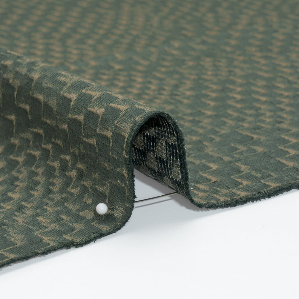 Stairstep Zig Zags Recycled Polyester and Cotton Drapery Jacquard - Ocean - British Imported