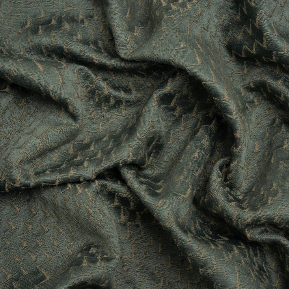 Stairstep Zig Zags Recycled Polyester and Cotton Drapery Jacquard - Ocean - British Imported